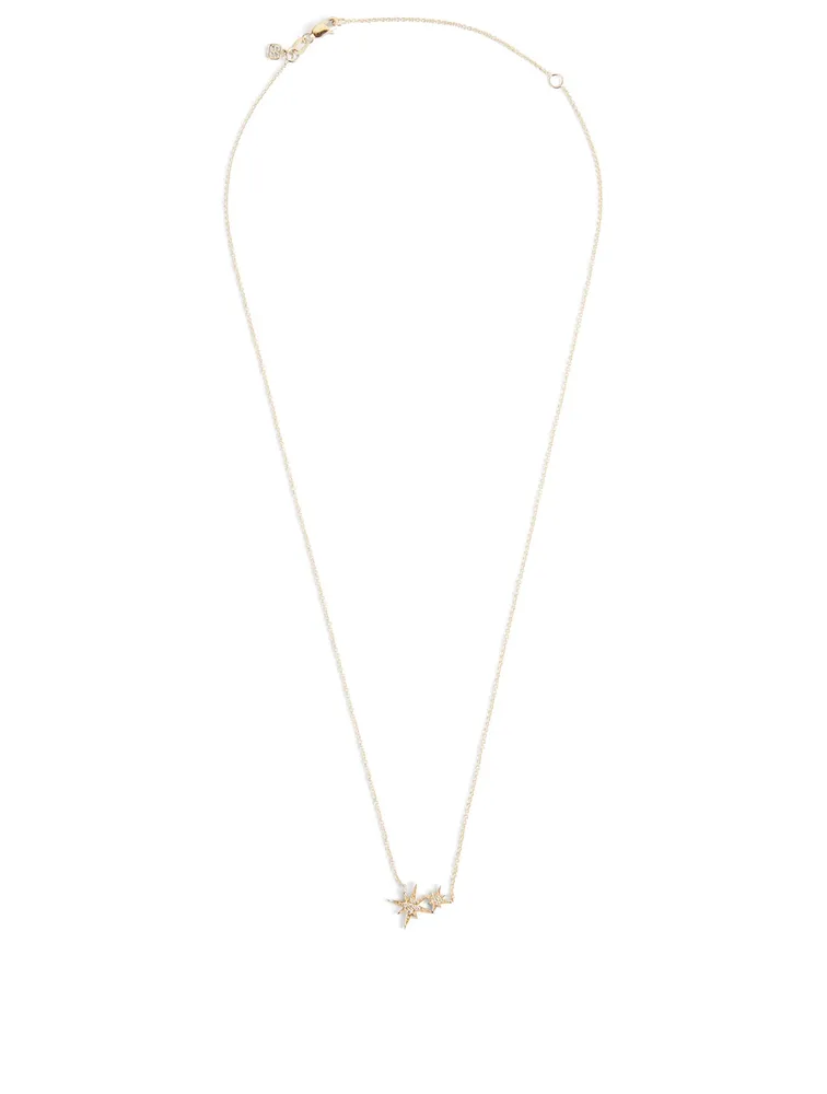 14K Gold Double Starburst Necklace With Diamonds