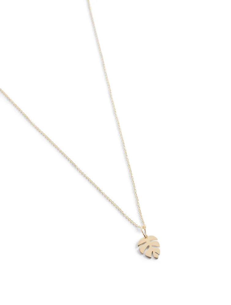 14K Gold Small Pure Monstera Leaf Pendant Necklace