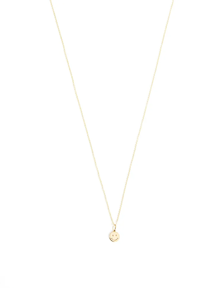 14K Gold Tiny Pure Happy Face Pendant Necklace