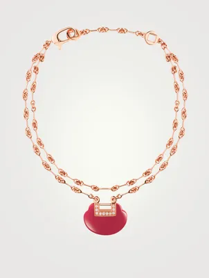 Small Yu Yi 18K Rose Gold Double-Chain Bracelet With Diamonds And Red Agate