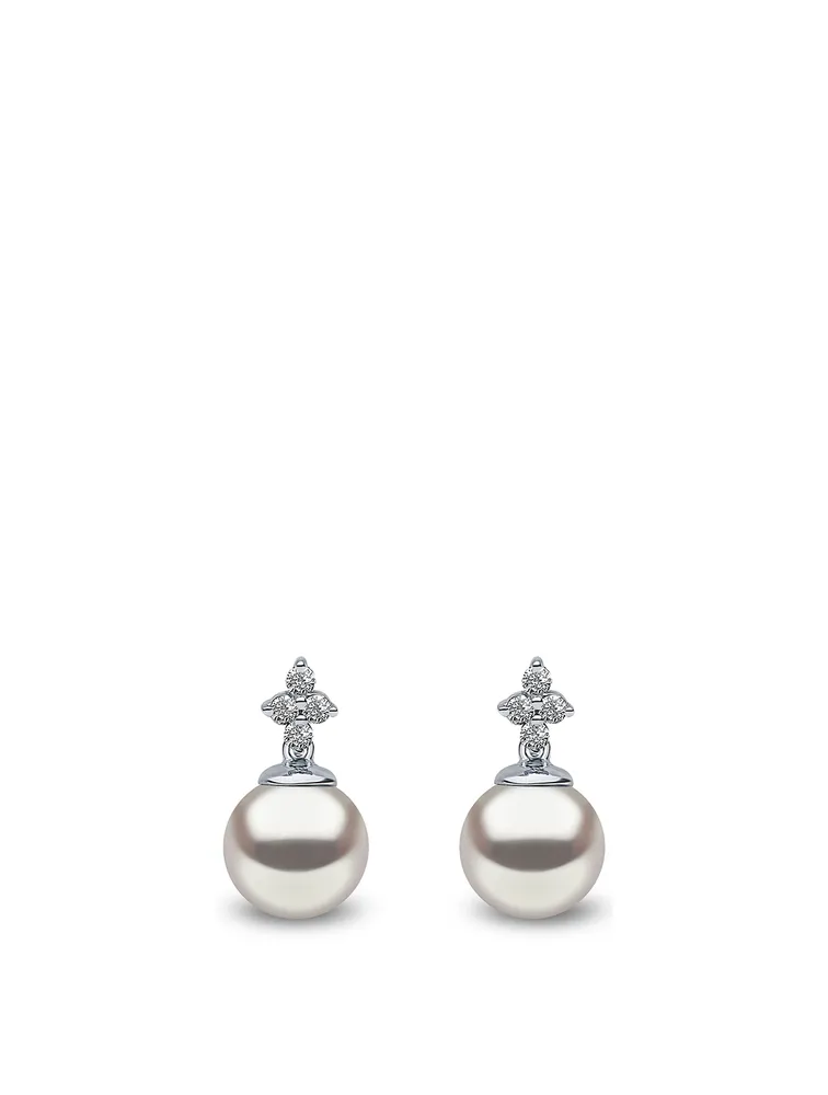 18K White Gold Earrings With Pearls And Diamonds