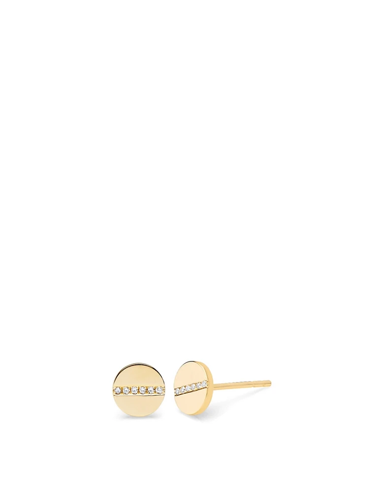 14K Gold Screw Stud Earrings With Diamonds