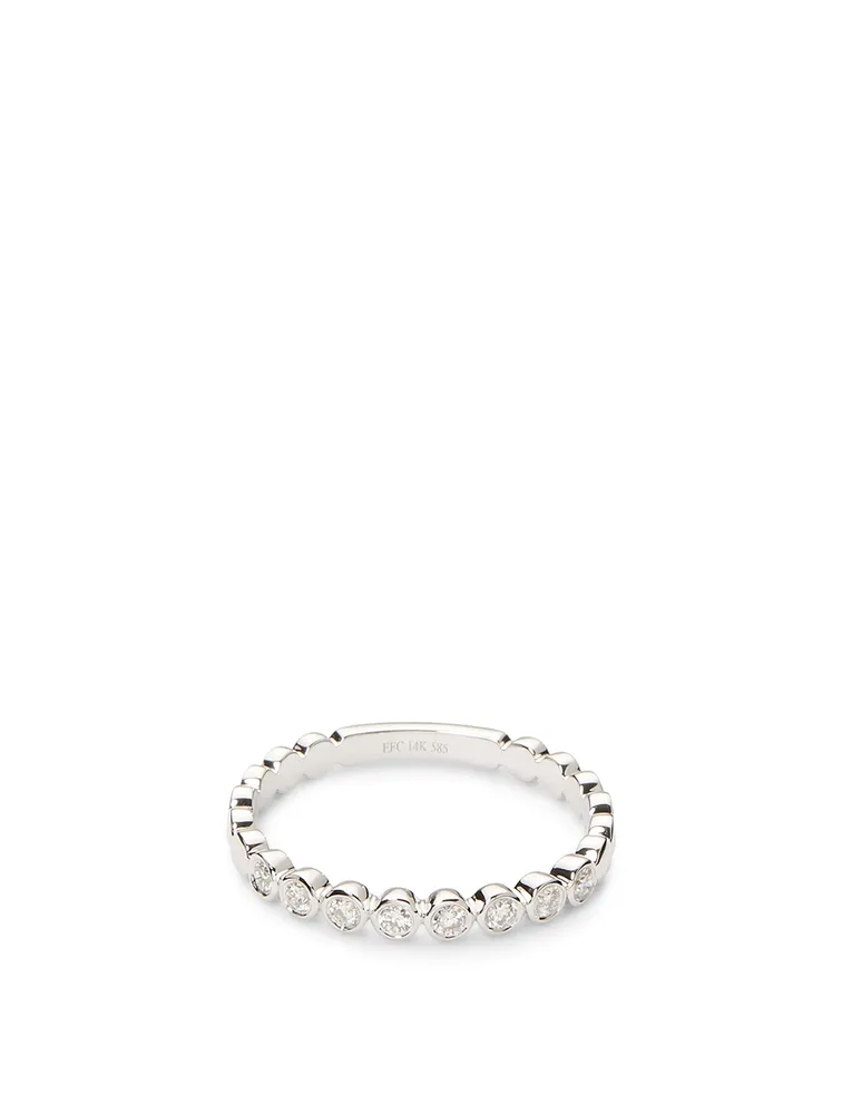 14K White Gold Bezel Ring With Diamonds