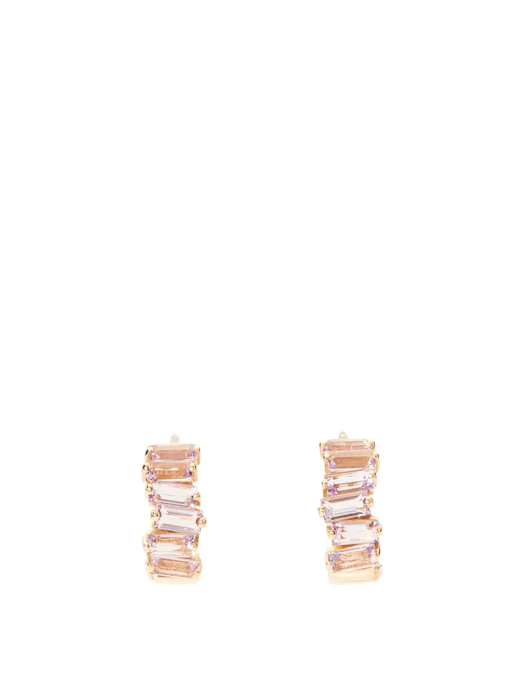 Small Harmony 14K Gold Huggie Hoop Earrings With Rose De France