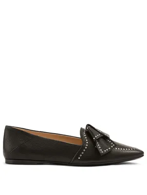Leather Ballet Flats With Studded Bow