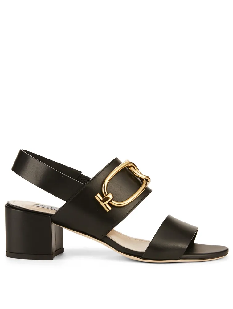 Leather Heeled Sandals With Double T-Ring