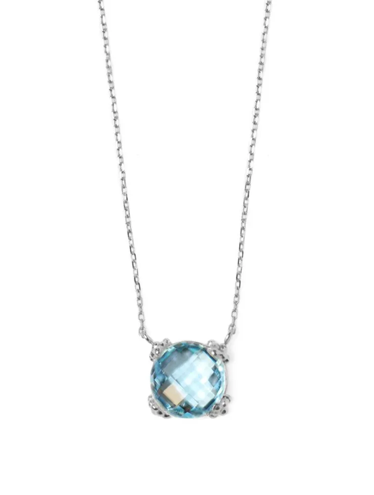 Mini Dew Drop Silver Cluster Necklace With Blue Topaz