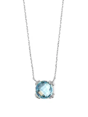 Mini Dew Drop Silver Cluster Necklace With Blue Topaz