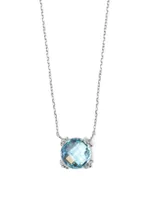 Mini Dew Drop Silver Cluster Necklace With Blue Topaz