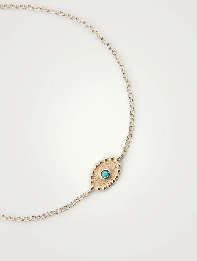 Dew Drop 14K Gold Evil Eye Bracelet With Sleeping Beauty Turquoise