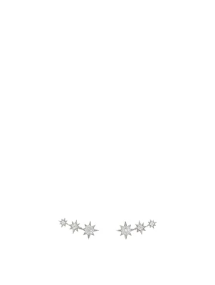 Aztec Sterling Silver North Star Trio Stud Earrings With White Sapphire