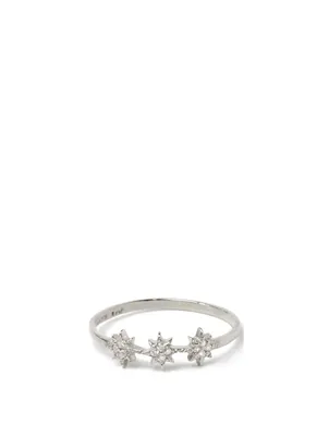 Aztec Sterling Silver North Star Trio Ring With White Sapphires