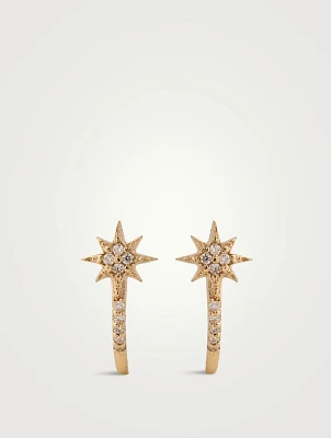 Aztec 14K Gold Micro North Star Half Hoop Earrings With Diamonds