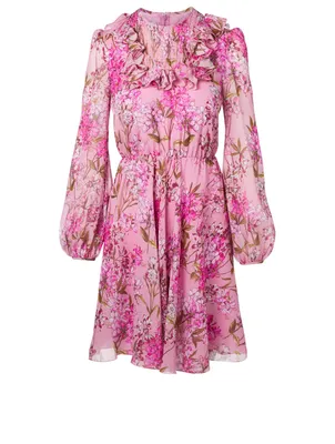 Silk Ruffled Dress Floral Print
