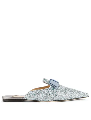 Galaxy Glitter Fabric Flat Mules With Bow