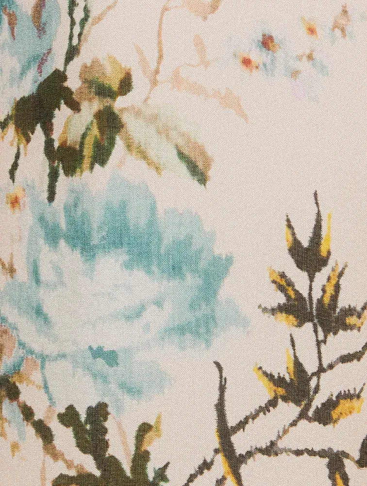 Elzie Silk Button-Up Blouse Floral Print