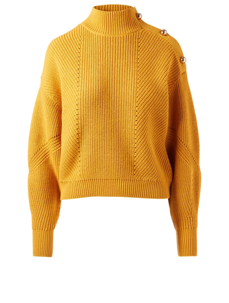 Lusela Mock Neck Sweater With Buttons