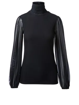 Addison Dot Mesh Turtleneck Top