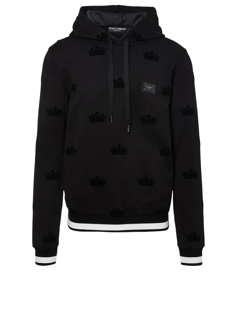 Hoodie Flocked Crown Print