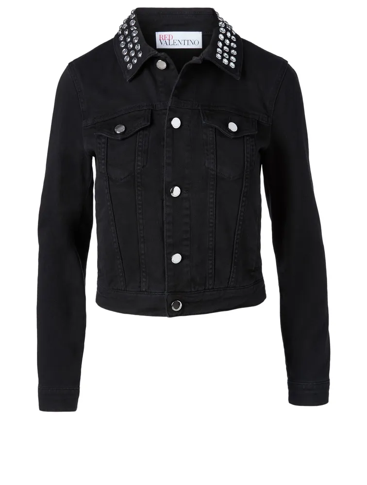 Denim Jacket With Crystal Collar