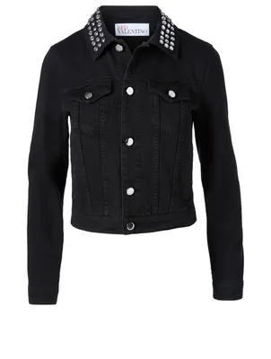Denim Jacket With Crystal Collar