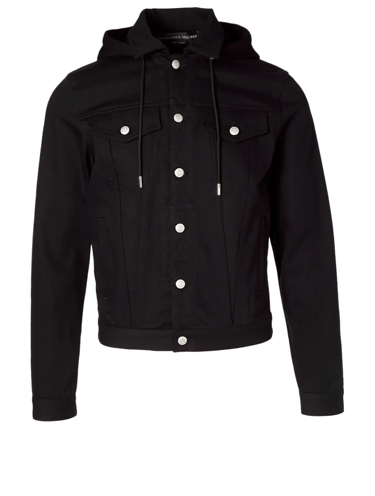 Mixed Media Hooded Denim Jacket
