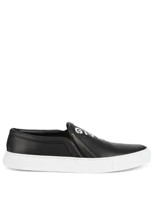 Logo Printed Leather Slip-On Sneakers