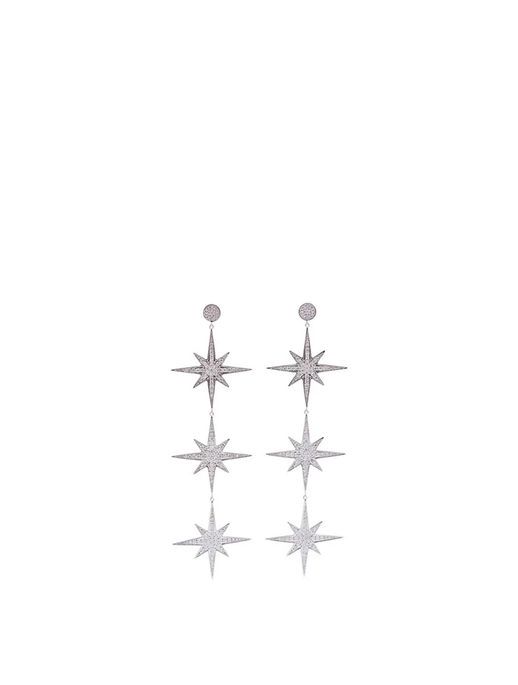 14K White Gold Triple Starburst Earrings With Diamonds