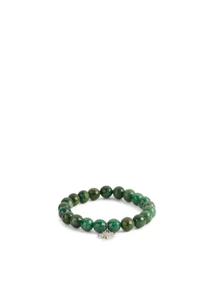 Beaded Verdite Bracelet With 14K Gold Mini Diamond Clover Charm