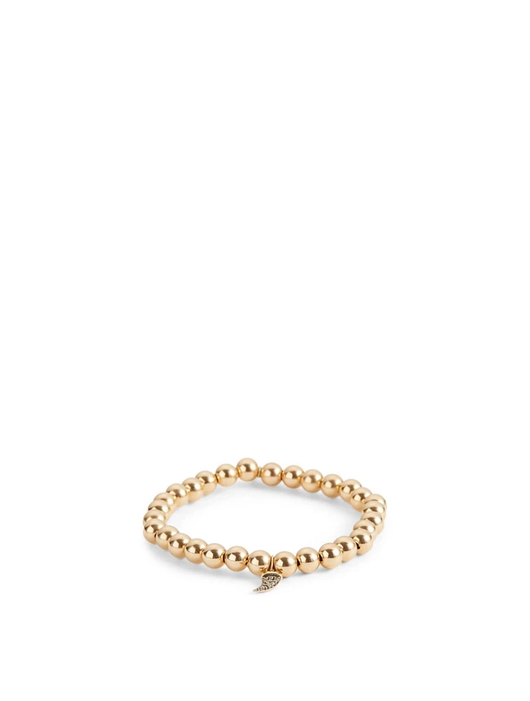 14K Gold Beaded Bracelet With Mini Diamond Horn Charm