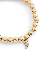 14K Gold Beaded Bracelet With Mini Diamond Horn Charm