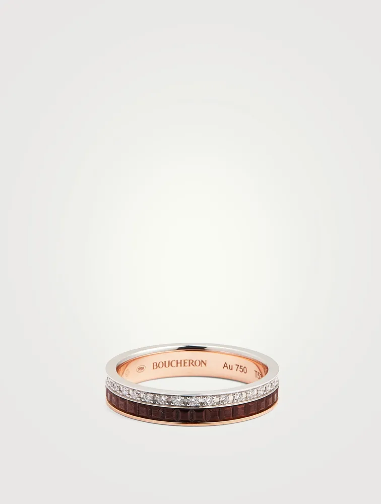 Quatre Classique Gold Wedding Band With Brown PVD And Diamonds