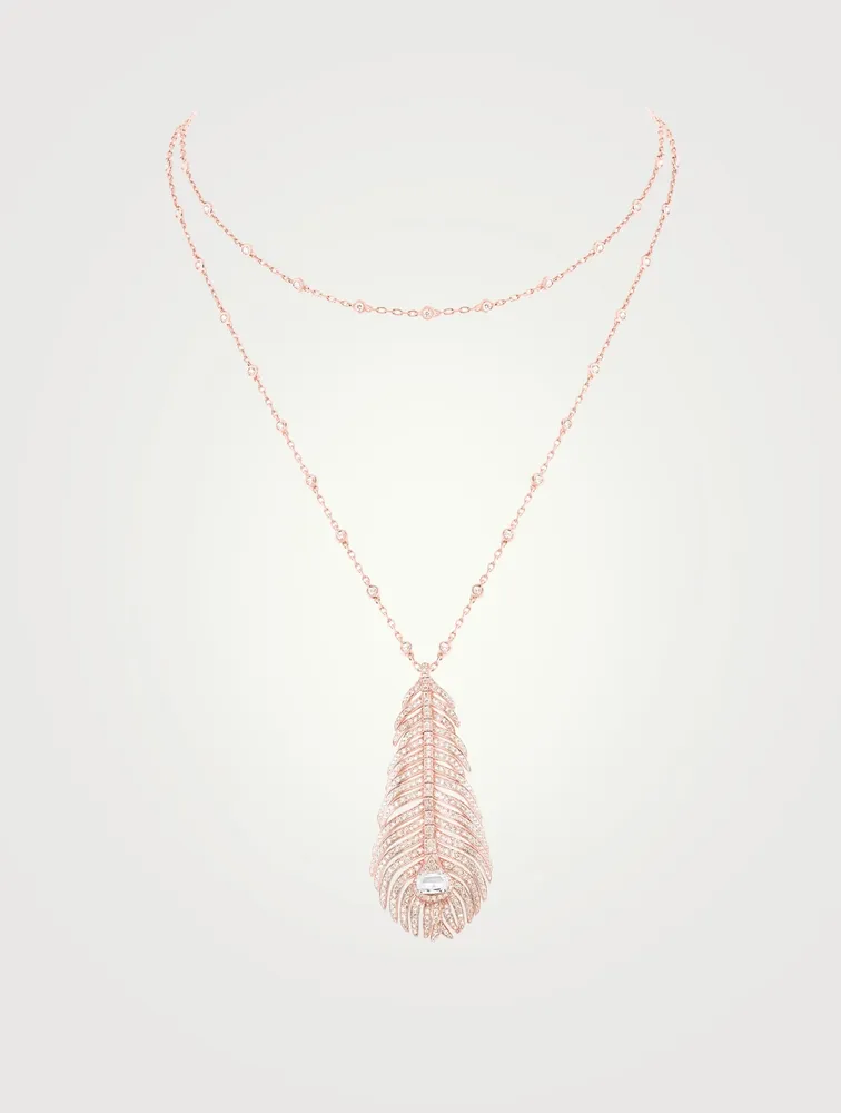 Plume De Paon Rose Gold Pendant Necklace With Diamonds