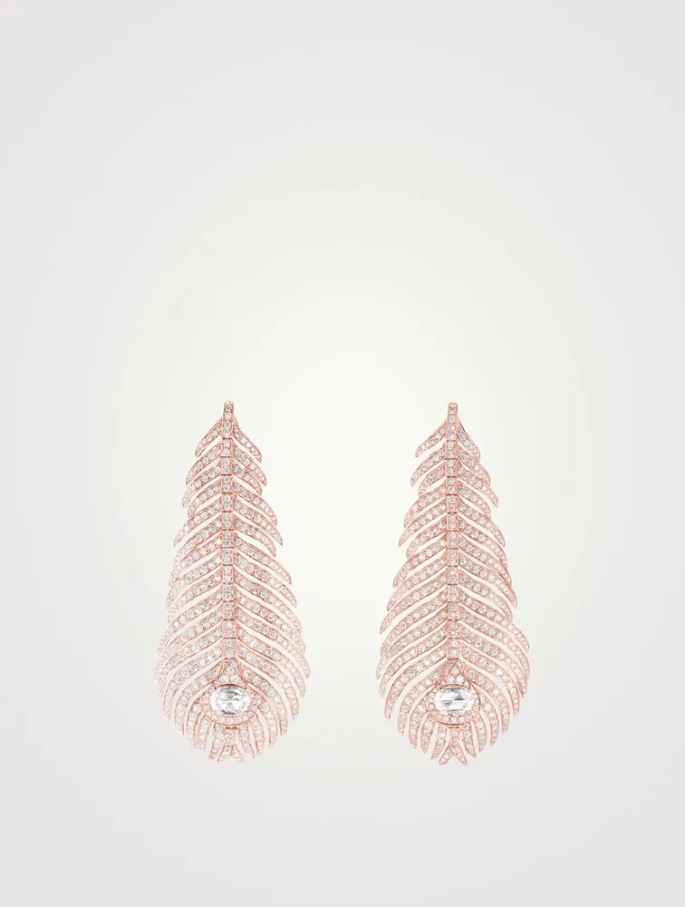 Plume De Paon Rose Gold Pendant Earrings With Diamonds