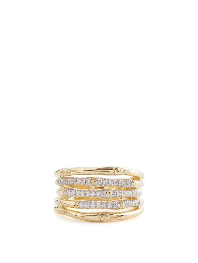 Bamboo 18K Gold Ring With Diamonds