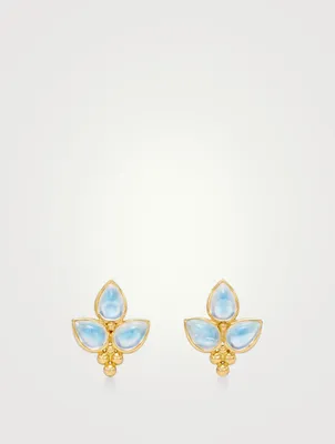 18K Gold Foglia Trio Earrings With Royal Blue Moonstone