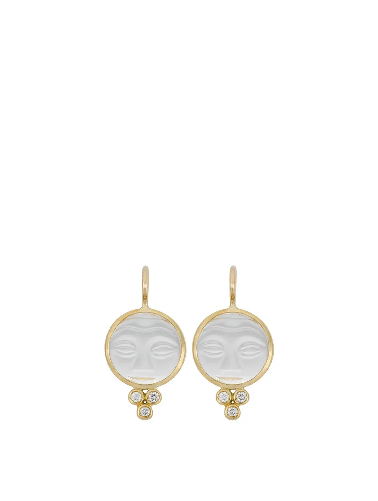 18K Gold Moonface Earrings With Crystal And Diamonds