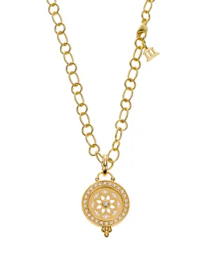 18K Gold Pavé Halo Mandala Cutout Pendant With Diamonds