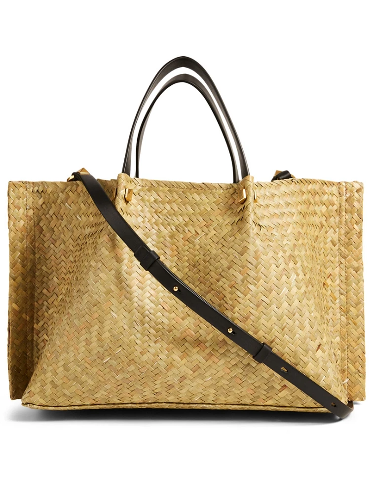 Medium Rockstud Straw Tote Bag
