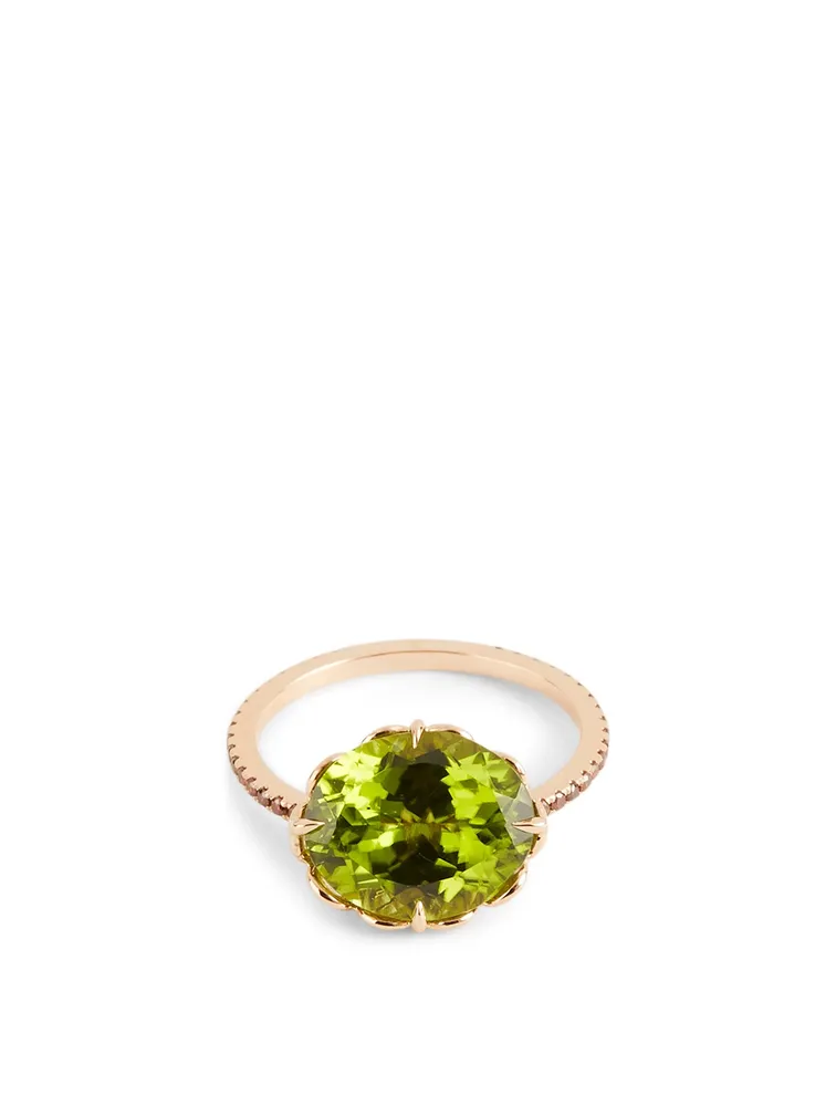 18K Rose Gold Ring With Peridot And Diamonds
