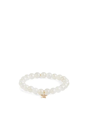 Chalcedony Beaded Bracelet With 14K Gold Diamond Star Charm