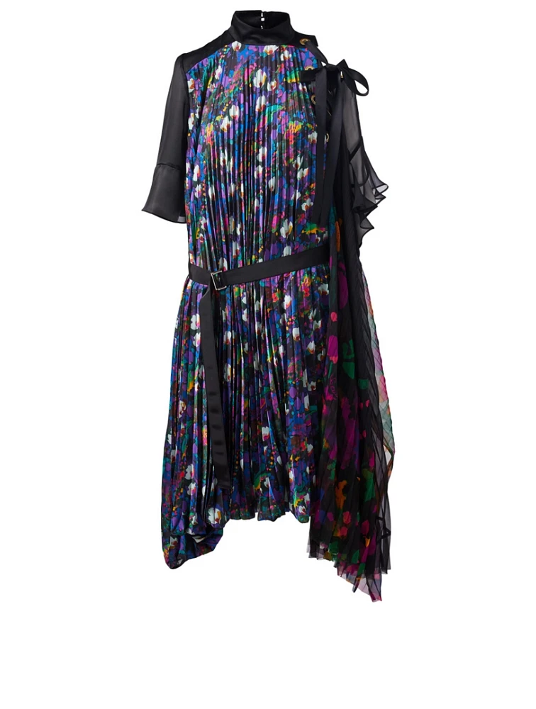Asymmetric Pleated Dress Floral Print