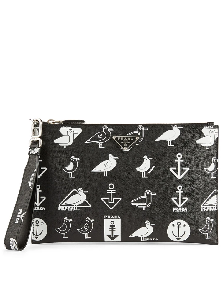 Printed Saffiano Leather Pouch