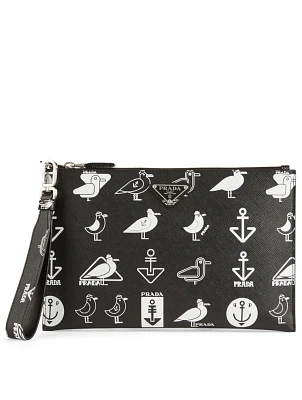 Printed Saffiano Leather Pouch