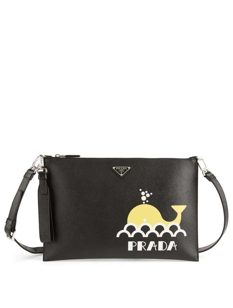 Printed Saffiano Leather Pouch With Strap