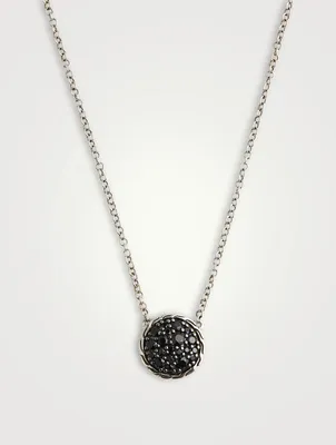 Carved Chain Silver Pendant Necklace With Black Spinel
