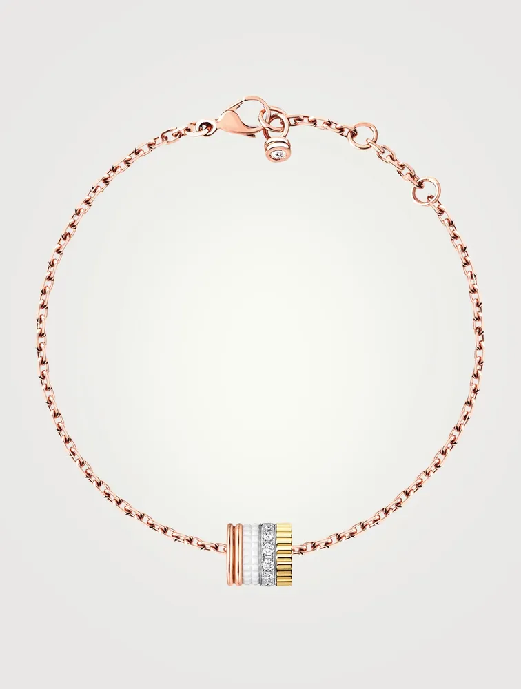 White Edition Quatre Gold Chain Bracelet With White Ceramic And Diamonds