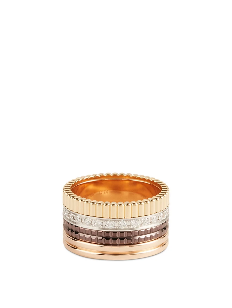 Large Quatre Classique Gold Ring With Brown PVD And Diamonds