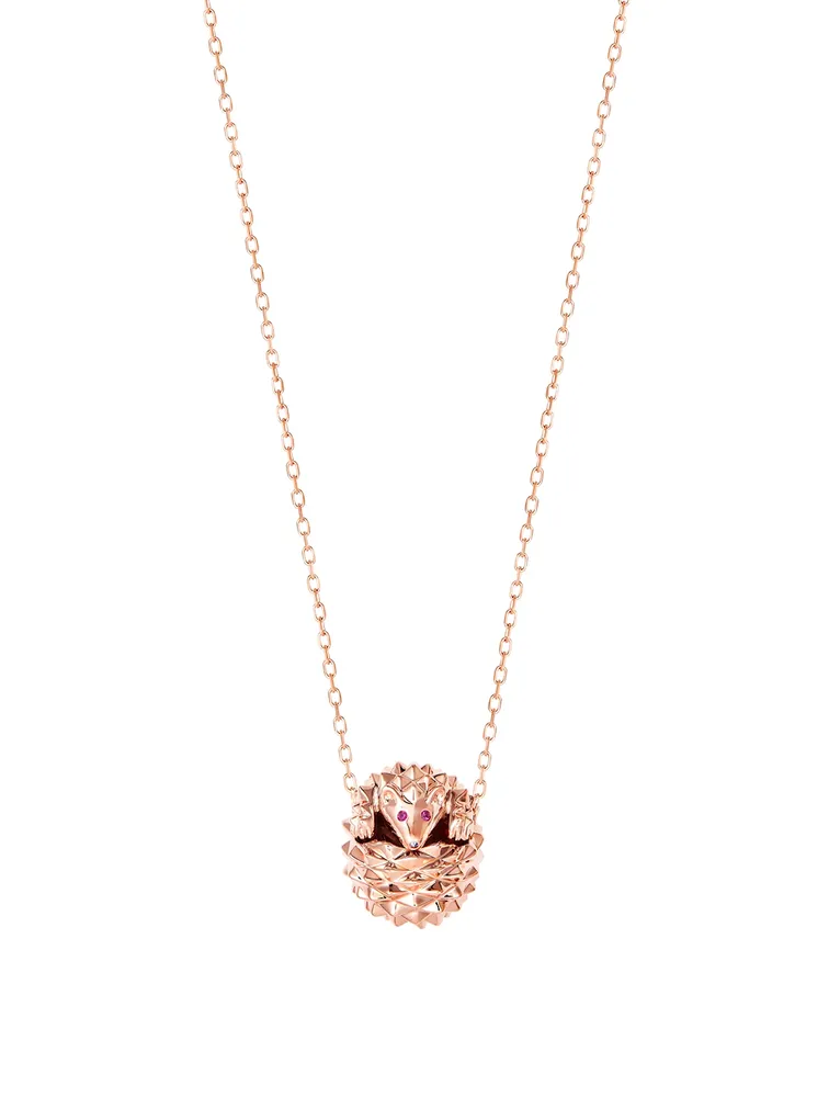 Hans The Hedgehog Rose Gold Pendant Necklace With Rubies And Black Diamond