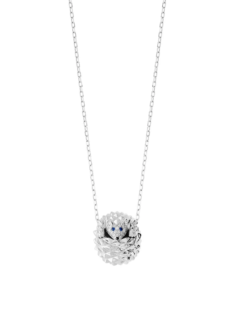Hans The Hedgehog Pendant White Gold Necklace With Sapphires And Diamonds